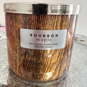 Bath & Body Works Bourbon Maple Candle with Wood Grain Design